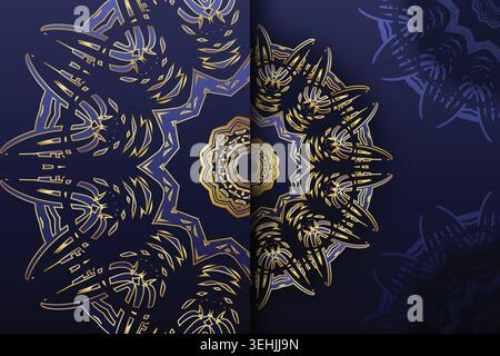 Luxury Gold Mandala Design On Deep Navy Blue Elegant Background Stock Vector