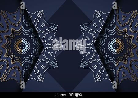 Kaleidoscopic Mandala Art In Blue Gold And White Decorative Theme Stock Vector