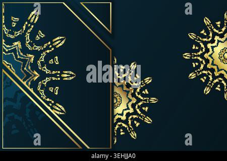 Mesmerizing Geometric Mandala Pattern With Blue Gold And White Colors Stock Vector