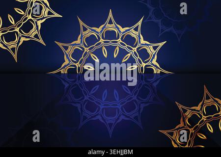 Deep Blue Mandala Background With Rich Gold And White Ornament Details Stock Vector