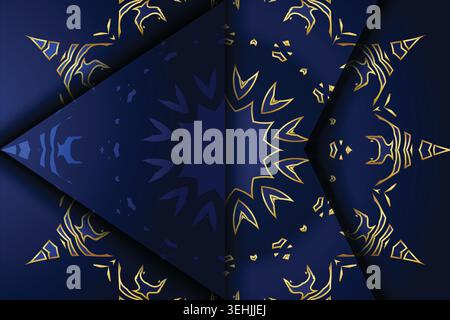 Decorative Blue And Gold Mandala Background With Layered Circular Motifs Stock Vector