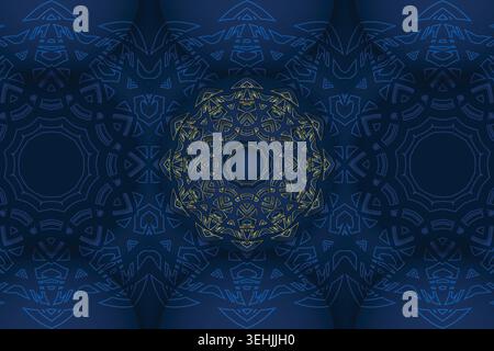 Intricate Blue Gold And White Mandala Design With Overlapping Circular Patterns Stock Vector
