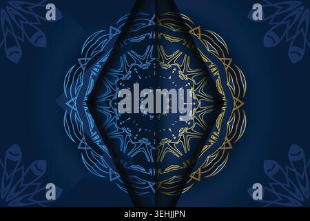 Symmetrical Islamic Style Mandala Artwork With Gold And Blue Details Stock Vector