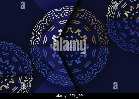 Luxury Deep Blue Mandala Pattern With Decorative Floral Star Motifs Stock Vector