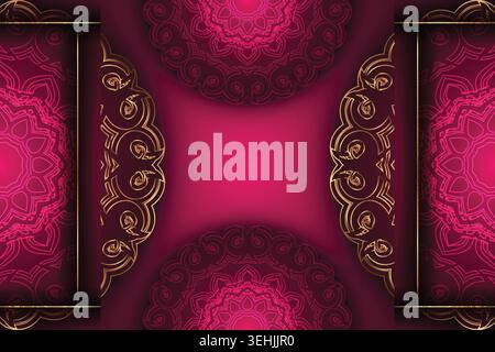 Deep Maroon Background Mandala Art With Luminous Gold And Purple Highlights Stock Vector