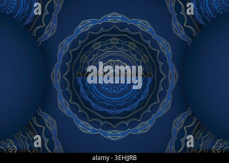Radiant Star Mandala Pattern In Blue And Gold Abstract Artwork Stock Vector