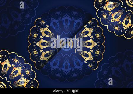Luxury Decorative Mandala With Golden Details On Blue Background Stock Vector