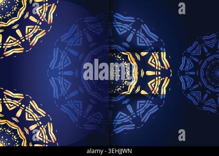 Deep Blue And Gold Geometric Mandala Pattern For Elegant Background Stock Vector