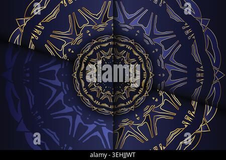 Luxury Blue Mandala Background With Detailed Gold Ornamental Elements Stock Vector