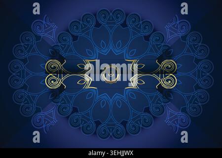 Symmetrical Geometric Mandala Pattern With Golden Star Shape Design Stock Vector