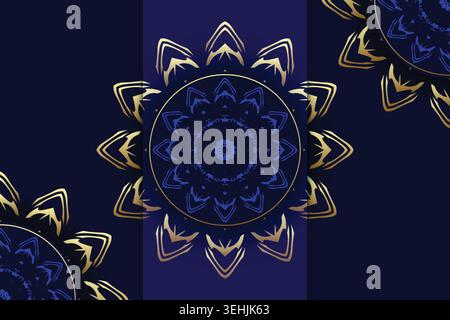 Artistic Gold Blue Mandala Background With Repeating Geometric Ornament Stock Vector