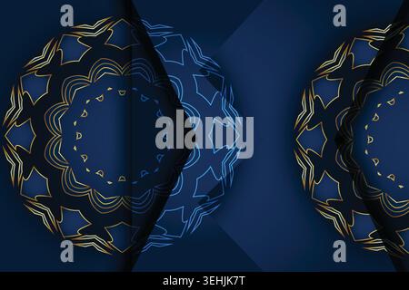 Symmetrical Mandala Pattern With Gold Details On Navy Blue Background Stock Vector