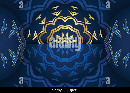 Intricate Gold Mandala Star Pattern On Deep Blue Decorative Background Stock Vector