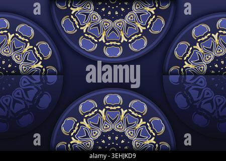 Elegant Navy Blue And Gold Mandala Decorative Seamless Pattern Artwork Stock Vector