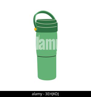 Green thermos flask or travel bottle vector hand drawn illustration flat Stock Vector