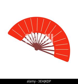 Red folding hand fan for hot summer weather vector hand drawn illustration flat Stock Vector
