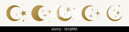 Half moon with stars set Stock Vector