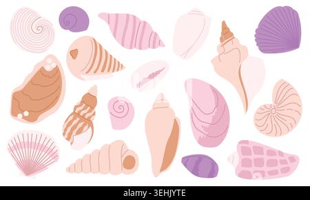 Pastel Seashell Collection Vector Set in Soft Minimal Style Stock Vector
