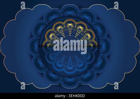 Artistic Gold Mandala Pattern With Layered Geometric Blue Background Stock Vector