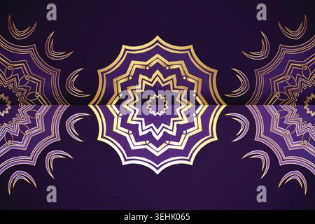 Elegant Dark  Background With Glowing Gold Mandala Artwork Stock Vector