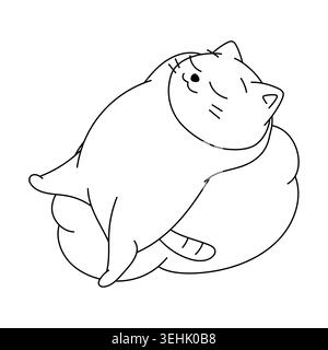 Happy cat sleeps on cloud. Cartoon illustration of cute kitten pet. Stock Vector