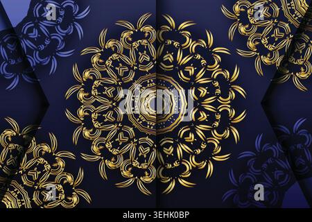 Mesmerizing Geometric Mandala Pattern With Blue Gold And White Colors Stock Vector
