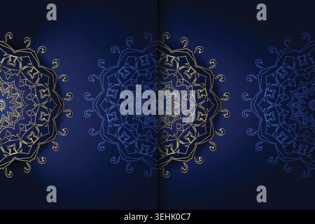Kaleidoscopic Mandala Art In Blue Gold And White Decorative Theme Stock Vector