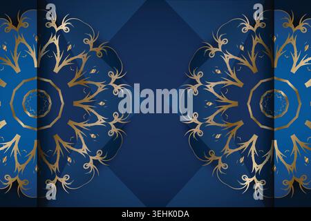 Intricate Blue Gold And White Mandala Design With Overlapping Circular Patterns Stock Vector
