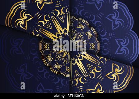 Ornate Gold And Blue Mandala Pattern Inspired By Islamic Persian Art Stock Vector