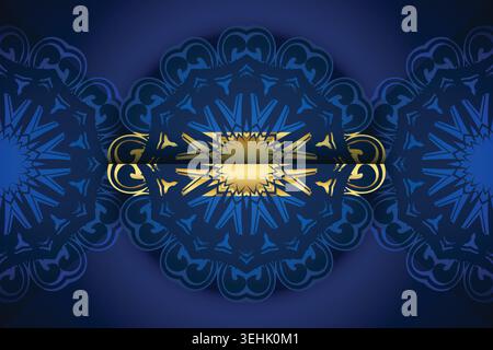 Radiant Star Mandala Pattern In Blue And Gold Abstract Artwork Stock Vector
