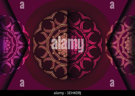 Deep Maroon Background Mandala Art With Luminous Gold And Purple Highlights Stock Vector