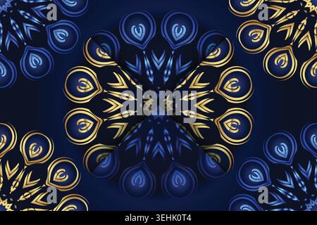 Symmetrical Geometric Mandala Pattern With Golden Star Shape Design Stock Vector