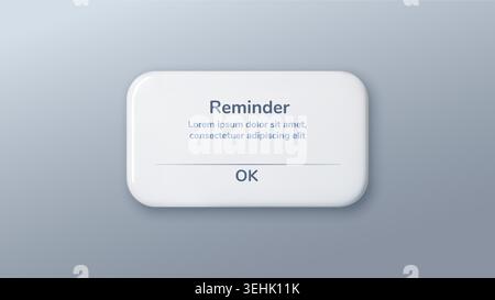 3d reminder window with remind icon and notification ui. Mobile template message with bell 3d bubble and mockup popup alarm. Alert banner 3d with flat Stock Vector