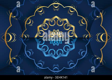 Decorative Islamic Mandala Ornament In Gold And Blue Abstract Pattern Stock Vector