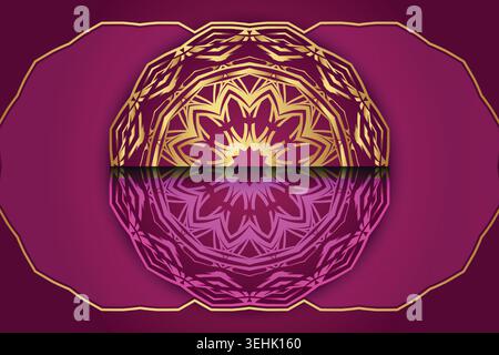 Hexagonal Mandala Design With Pink Purple And Gold Glow Geometric Floral Art Stock Vector