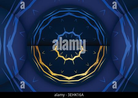Symmetrical Mandala Pattern With Gold Details On Navy Blue Background Stock Vector