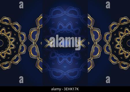Elegant Navy Blue And Gold Mandala Decorative Seamless Pattern Artwork Stock Vector