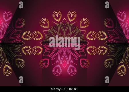 Elegant Maroon Background Mandala With Vibrant Jewel Tone Radiating Patterns Stock Vector