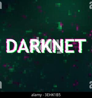 Darknet inscription in glithched style over dark pixelated background Stock Photo