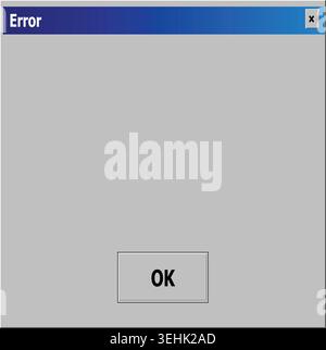 A standard digital error message dialog box with an 'OK' button, symbolizing a computer system malfunction, software glitch, or a critical operational Stock Vector