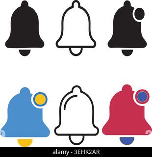 Collection of stylized bell icons with various notification states and design styles, symbolizing alerts, reminders, and important messages for digita Stock Vector