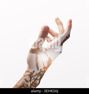 Conceptual image of male hand with double exposure effects Stock Photo