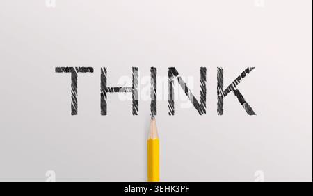 Inscription think on white background with pencil Stock Photo