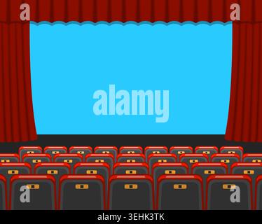 cinema auditorium flat icons with seats and audience, vector illustration Stock Vector