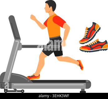 Fitness, Cardio, Healthy Lifestyle Concept with Runner on Treadmill Icons for Mobile Applications, Web Site, Advertising. Stock Vector