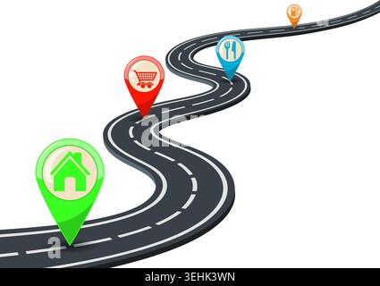 Travel and Navigation Concept with flat icons marking road, pointer and map. vector illustration Stock Vector
