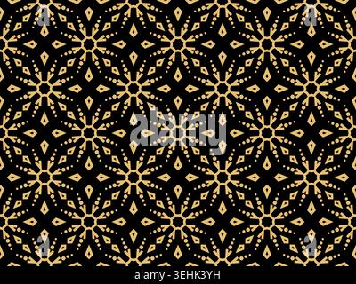 Abstract geometric pattern with lines, snowflakes. A seamless vector background. Gold and black texture. Graphic modern pattern Stock Vector