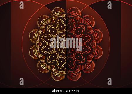 Symmetrical Circular Mandala Design With Golden Floral Inspired Structure Stock Vector