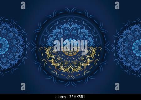 Detailed Gold And Blue Mandala Background With Elegant Symmetrical Style Stock Vector