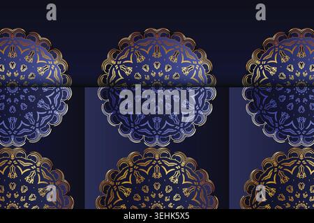 Luxury Gold Mandala Design On Dark Blue Ornamental Background Stock Vector